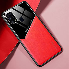 Silikon Hülle Handyhülle Gummi Schutzhülle Flexible Leder Tasche mit Magnetisch für Samsung Galaxy M21s Rot