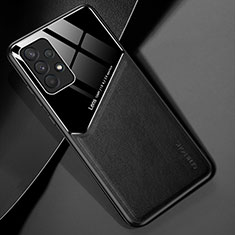 Silikon Hülle Handyhülle Gummi Schutzhülle Flexible Leder Tasche mit Magnetisch für Samsung Galaxy M32 5G Schwarz