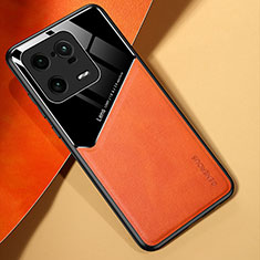 Silikon Hülle Handyhülle Gummi Schutzhülle Flexible Leder Tasche mit Magnetisch für Xiaomi Mi 13 Pro 5G Orange