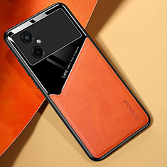 Silikon Hülle Handyhülle Gummi Schutzhülle Flexible Leder Tasche mit Magnetisch für Xiaomi Poco M4 5G Orange