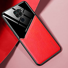 Silikon Hülle Handyhülle Gummi Schutzhülle Flexible Leder Tasche mit Magnetisch für Xiaomi Redmi Note 9 Rot