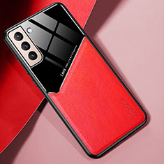 Silikon Hülle Handyhülle Gummi Schutzhülle Flexible Leder Tasche mit Magnetisch M01 für Samsung Galaxy S21 FE 5G Rot