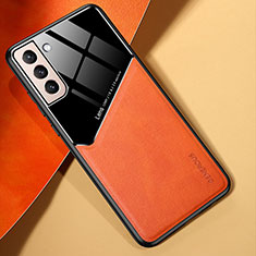 Silikon Hülle Handyhülle Gummi Schutzhülle Flexible Leder Tasche mit Magnetisch M01 für Samsung Galaxy S21 Plus 5G Orange