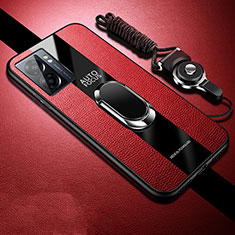 Silikon Hülle Handyhülle Gummi Schutzhülle Flexible Leder Tasche mit Magnetisch S01 für OnePlus Nord N300 5G Rot