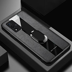 Silikon Hülle Handyhülle Gummi Schutzhülle Flexible Leder Tasche mit Magnetisch S01 für Oppo A74 5G Schwarz
