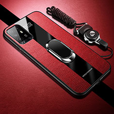 Silikon Hülle Handyhülle Gummi Schutzhülle Flexible Leder Tasche mit Magnetisch S01 für Oppo A95 5G Rot
