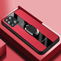 Silikon Hülle Handyhülle Gummi Schutzhülle Flexible Leder Tasche mit Magnetisch S01 für Oppo Find X3 Pro 5G Rot