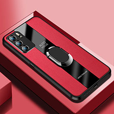 Silikon Hülle Handyhülle Gummi Schutzhülle Flexible Leder Tasche mit Magnetisch S01 für Oppo Reno6 Pro 5G India Rot