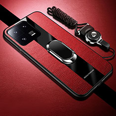 Silikon Hülle Handyhülle Gummi Schutzhülle Flexible Leder Tasche mit Magnetisch S01 für Xiaomi Mi 13 5G Rot