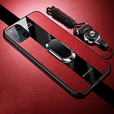 Silikon Hülle Handyhülle Gummi Schutzhülle Flexible Leder Tasche mit Magnetisch S02 für Oppo Find X3 5G Rot