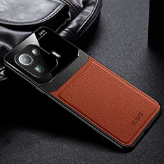 Silikon Hülle Handyhülle Gummi Schutzhülle Flexible Leder Tasche mit Magnetisch S02 für Xiaomi Mi 11 Pro 5G Braun