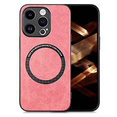 Silikon Hülle Handyhülle Gummi Schutzhülle Flexible Leder Tasche mit Magnetisch S02D für Apple iPhone 14 Pro Rosa