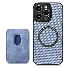 Silikon Hülle Handyhülle Gummi Schutzhülle Flexible Leder Tasche mit Magnetisch S08D für Apple iPhone 13 Pro Max Blau