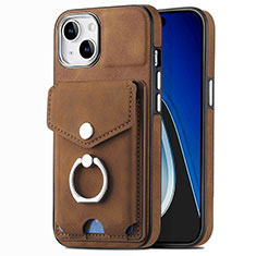 Silikon Hülle Handyhülle Gummi Schutzhülle Flexible Leder Tasche SD16 für Apple iPhone 15 Plus Braun