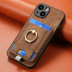 Silikon Hülle Handyhülle Gummi Schutzhülle Flexible Leder Tasche SD2 für Apple iPhone 14 Braun