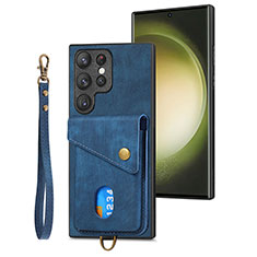 Silikon Hülle Handyhülle Gummi Schutzhülle Flexible Leder Tasche SD2 für Samsung Galaxy S22 Ultra 5G Blau