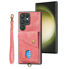 Silikon Hülle Handyhülle Gummi Schutzhülle Flexible Leder Tasche SD2 für Samsung Galaxy S22 Ultra 5G Rosa