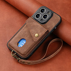 Silikon Hülle Handyhülle Gummi Schutzhülle Flexible Leder Tasche SD4 für Apple iPhone 15 Pro Braun