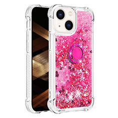 Silikon Hülle Handyhülle Gummi Schutzhülle Flexible Tasche Bling-Bling mit Fingerring Ständer S01 für Apple iPhone 15 Pink