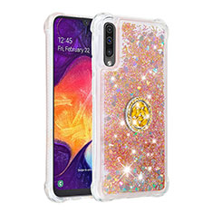 Silikon Hülle Handyhülle Gummi Schutzhülle Flexible Tasche Bling-Bling mit Fingerring Ständer S01 für Samsung Galaxy A30S Gold