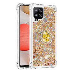 Silikon Hülle Handyhülle Gummi Schutzhülle Flexible Tasche Bling-Bling mit Fingerring Ständer S01 für Samsung Galaxy A42 5G Gold