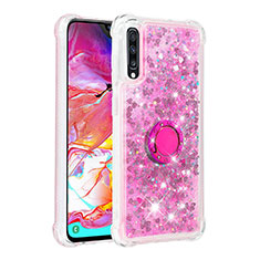 Silikon Hülle Handyhülle Gummi Schutzhülle Flexible Tasche Bling-Bling mit Fingerring Ständer S01 für Samsung Galaxy A70S Pink