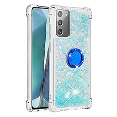 Silikon Hülle Handyhülle Gummi Schutzhülle Flexible Tasche Bling-Bling mit Fingerring Ständer S01 für Samsung Galaxy Note 20 5G Hellblau
