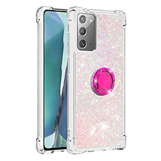 Silikon Hülle Handyhülle Gummi Schutzhülle Flexible Tasche Bling-Bling mit Fingerring Ständer S01 für Samsung Galaxy Note 20 5G Rosa