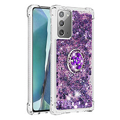 Silikon Hülle Handyhülle Gummi Schutzhülle Flexible Tasche Bling-Bling mit Fingerring Ständer S01 für Samsung Galaxy Note 20 5G Violett