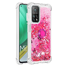 Silikon Hülle Handyhülle Gummi Schutzhülle Flexible Tasche Bling-Bling mit Fingerring Ständer S01 für Xiaomi Mi 10T 5G Pink