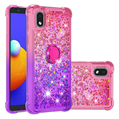 Silikon Hülle Handyhülle Gummi Schutzhülle Flexible Tasche Bling-Bling mit Fingerring Ständer S02 für Samsung Galaxy A01 Core Pink