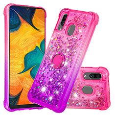 Silikon Hülle Handyhülle Gummi Schutzhülle Flexible Tasche Bling-Bling mit Fingerring Ständer S02 für Samsung Galaxy A20 Pink