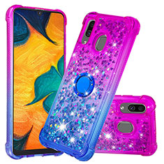 Silikon Hülle Handyhülle Gummi Schutzhülle Flexible Tasche Bling-Bling mit Fingerring Ständer S02 für Samsung Galaxy A20 Violett