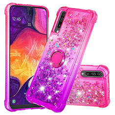 Silikon Hülle Handyhülle Gummi Schutzhülle Flexible Tasche Bling-Bling mit Fingerring Ständer S02 für Samsung Galaxy A50S Pink