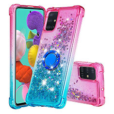 Silikon Hülle Handyhülle Gummi Schutzhülle Flexible Tasche Bling-Bling mit Fingerring Ständer S02 für Samsung Galaxy A51 5G Rosa