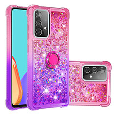 Silikon Hülle Handyhülle Gummi Schutzhülle Flexible Tasche Bling-Bling mit Fingerring Ständer S02 für Samsung Galaxy A52 5G Pink