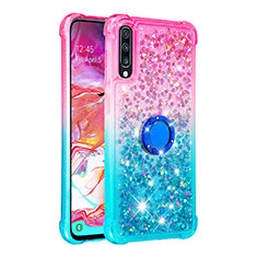 Silikon Hülle Handyhülle Gummi Schutzhülle Flexible Tasche Bling-Bling mit Fingerring Ständer S02 für Samsung Galaxy A70S Rosa