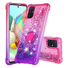 Silikon Hülle Handyhülle Gummi Schutzhülle Flexible Tasche Bling-Bling mit Fingerring Ständer S02 für Samsung Galaxy A71 4G A715 Pink