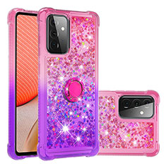 Silikon Hülle Handyhülle Gummi Schutzhülle Flexible Tasche Bling-Bling mit Fingerring Ständer S02 für Samsung Galaxy A72 5G Pink