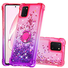 Silikon Hülle Handyhülle Gummi Schutzhülle Flexible Tasche Bling-Bling mit Fingerring Ständer S02 für Samsung Galaxy A81 Pink