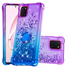 Silikon Hülle Handyhülle Gummi Schutzhülle Flexible Tasche Bling-Bling mit Fingerring Ständer S02 für Samsung Galaxy A81 Violett