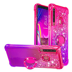Silikon Hülle Handyhülle Gummi Schutzhülle Flexible Tasche Bling-Bling mit Fingerring Ständer S02 für Samsung Galaxy A9 Star Pro Pink