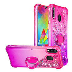 Silikon Hülle Handyhülle Gummi Schutzhülle Flexible Tasche Bling-Bling mit Fingerring Ständer S02 für Samsung Galaxy M20 Pink