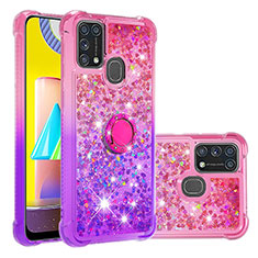 Silikon Hülle Handyhülle Gummi Schutzhülle Flexible Tasche Bling-Bling mit Fingerring Ständer S02 für Samsung Galaxy M21s Pink