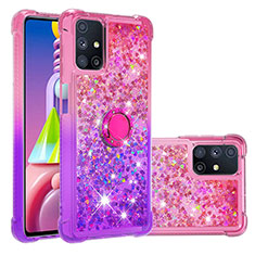 Silikon Hülle Handyhülle Gummi Schutzhülle Flexible Tasche Bling-Bling mit Fingerring Ständer S02 für Samsung Galaxy M51 Pink