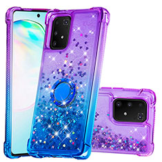 Silikon Hülle Handyhülle Gummi Schutzhülle Flexible Tasche Bling-Bling mit Fingerring Ständer S02 für Samsung Galaxy M80S Violett
