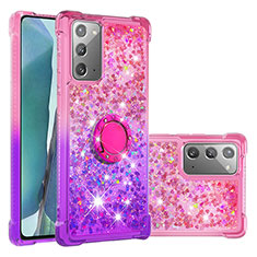 Silikon Hülle Handyhülle Gummi Schutzhülle Flexible Tasche Bling-Bling mit Fingerring Ständer S02 für Samsung Galaxy Note 20 5G Pink
