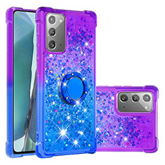 Silikon Hülle Handyhülle Gummi Schutzhülle Flexible Tasche Bling-Bling mit Fingerring Ständer S02 für Samsung Galaxy Note 20 5G Violett