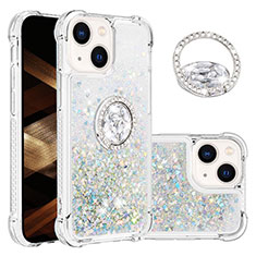 Silikon Hülle Handyhülle Gummi Schutzhülle Flexible Tasche Bling-Bling mit Fingerring Ständer S03 für Apple iPhone 13 Hellblau