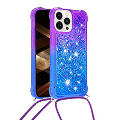 Silikon Hülle Handyhülle Gummi Schutzhülle Flexible Tasche Bling-Bling mit Schlüsselband Lanyard S01 für Apple iPhone 14 Pro Violett
